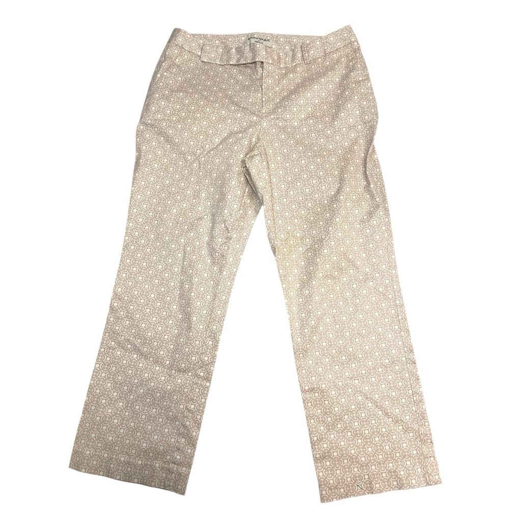 Women's Banana Republic Martin Fit‎ White Beige Pattern Pants Nice Size 8